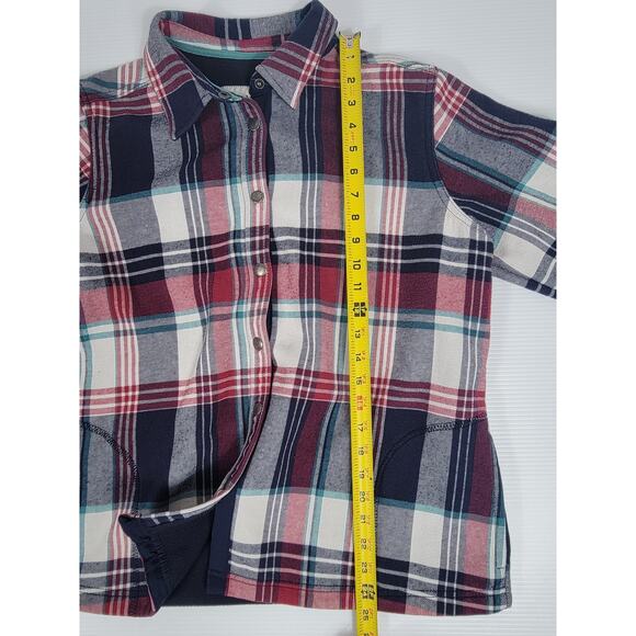 Orvis Womens Large Plaid Tartan Red Blue‎ Shacket Jacket Fleece Lined 1316588 - Picture 9 of 10
